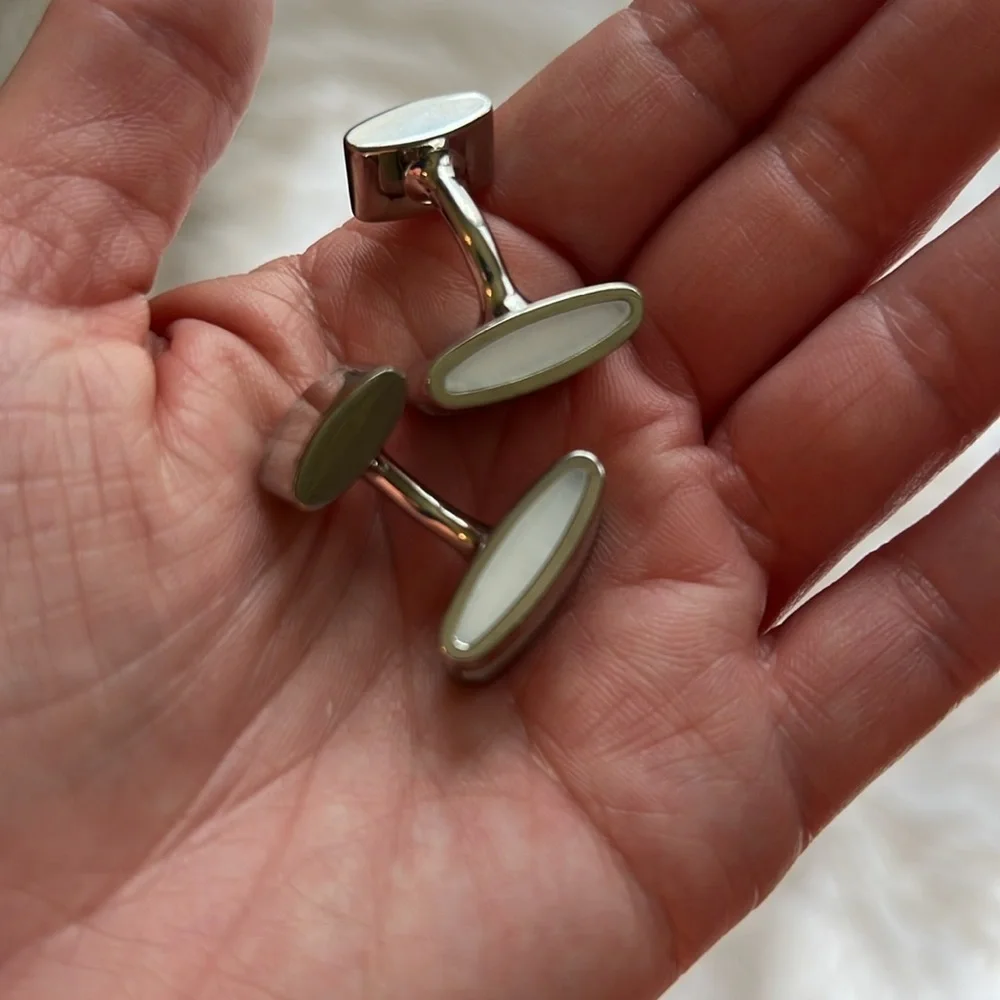 Thomas Pink Silver Mother of Pearl Cuff Links